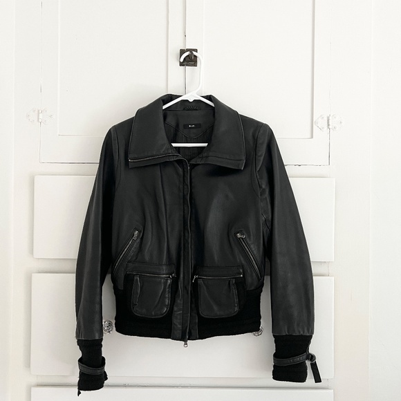 BLUR Leather Bomber Jacket in Black Size Small - Picture 11 of 16